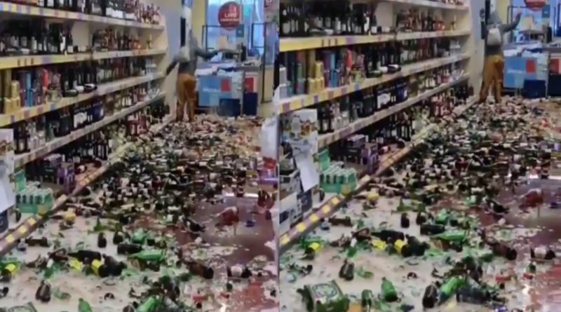 A girl named Stevenage Aldi breaks 200 alcohol bottles in a shopping mall in London