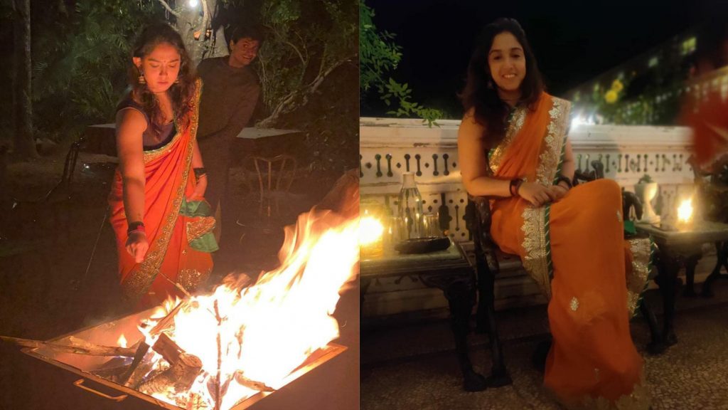 Aamir daughter Ira Khan shares Diwali pics in saree and bonfire