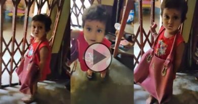 Again a viral video! a cute little girl is going to her father-in-law house with a bag