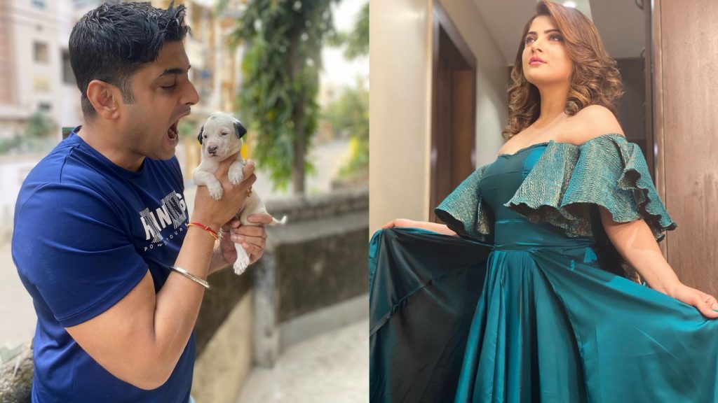 husband Roshan with puppy and Srabanti in a single frame