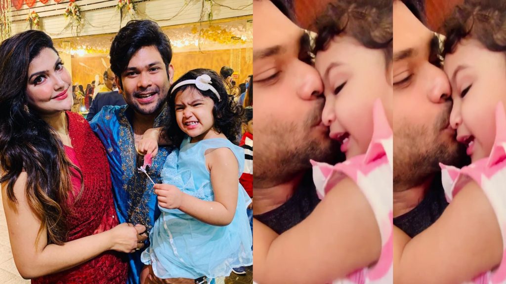 Aneek Dhar kisses his cute beautiful daughter Aadya and his wife Debaleena