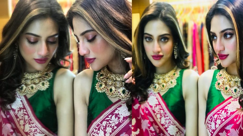 Cute and sexy Nusrat Jahan in a saree