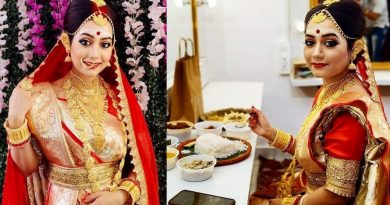 Promita Chakrabartty eats Aiburo bhat dressing as new bride naba bodhu