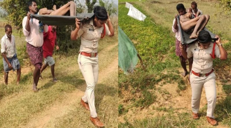 Woman Sub Inspector Sirsha Kotturu from Andhra Pradesh carries a dead body of an unknown for miles and helps performing cremation