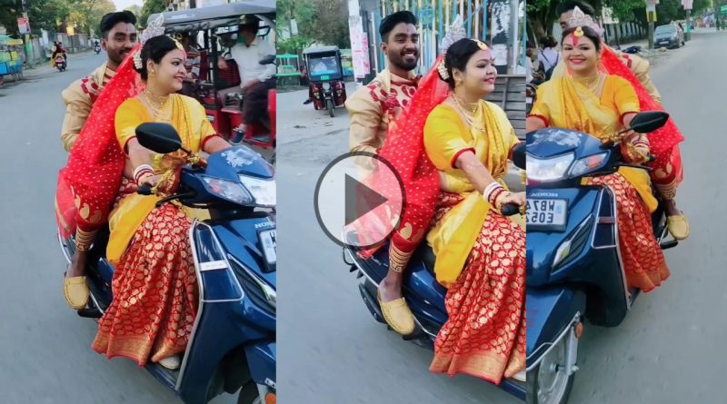 new bride sudeshna sarkar rides her husband krishna deb on scooty and goes to laws house