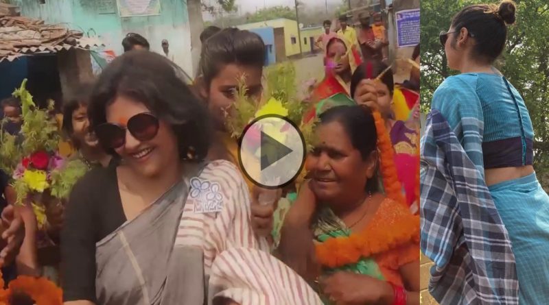 saayoni ghosh runs with holding her saree and it goes viral
