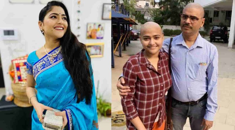 actress aindrila sharma father also bald to soothe his daughter
