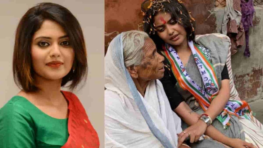 actress saayoni ghosh campaigns as tmc candidate even in clouds and cyclone