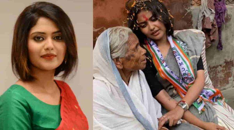 actress saayoni ghosh campaigns as tmc candidate even in clouds and cyclone